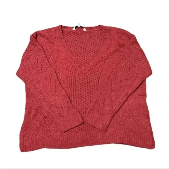 Cupcakes and Cashmere Soft V-Neck Drop Needle Sweater Burnt Orange L - Picture 4 of 11